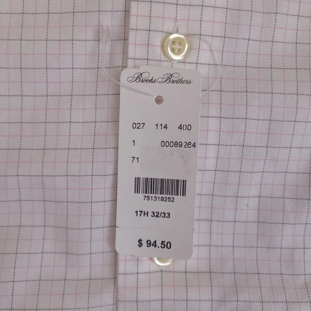 Brooks Brothers Shirt Mens 17.5‎ -2/3 White Plaid Button Up Regent Cotton